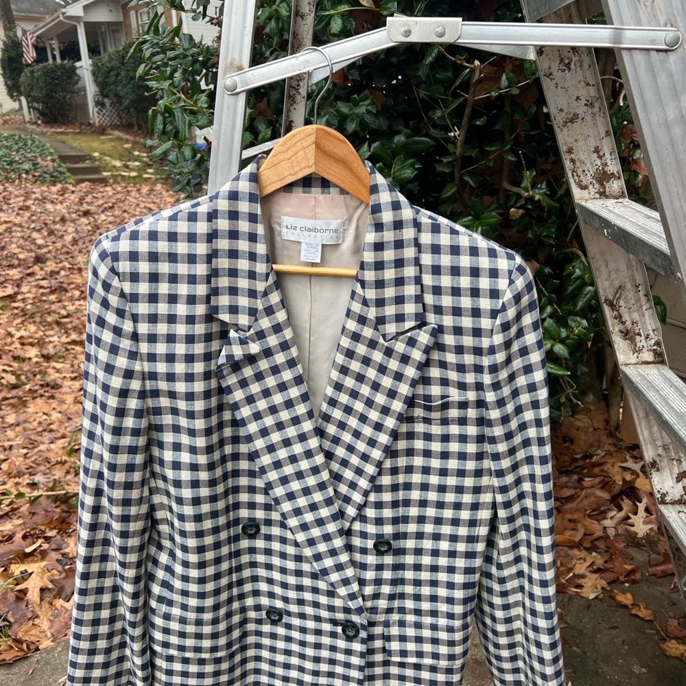 Liz Claiborne Women's Navy and White Plaid Blazer